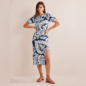 Boden Back Detail Jersey Midi Dress in Sapphire, Oak Terrace Size 10